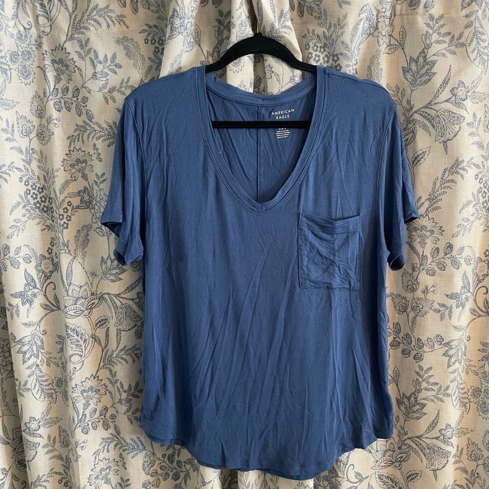 American Eagle Outfitters Deep Blue V-Neck Tee